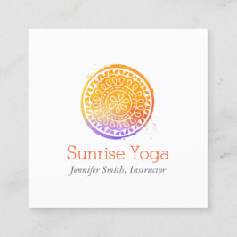 Tarjeta De Visita Cuadrada Acuarela naranja Mandala Yoga y Wellness