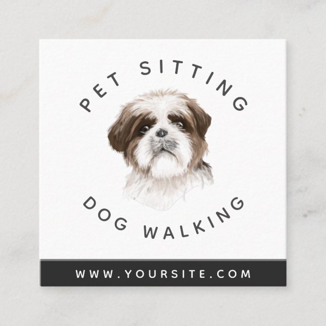 Tarjeta De Visita Cuadrada Acuarela Perro Mascota Sitter Perro Walker Animal  (Anverso)