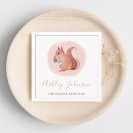 Tarjeta De Visita Cuadrada Acuarela Pink Baby Squirrel Servicios de cuidado i