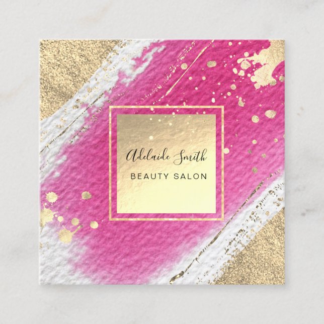 Tarjeta De Visita Cuadrada acuarela rosa caliente falsos detalles de Relieve  (Anverso)