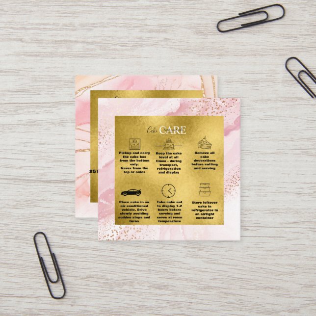 Tarjeta De Visita Cuadrada Acuarela rosa moderna y cuidado de pasteles de Rel (Anverso/Reverso In Situ)