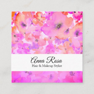Tarjeta De Visita Cuadrada Acuarela rosada floral moderna elegante de la