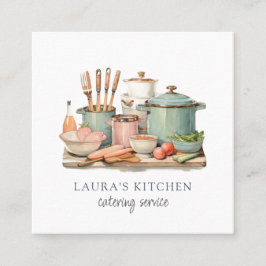 Tarjeta De Visita Cuadrada Acuarela Rusa Pots Pans Cocina