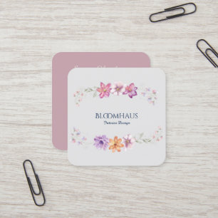 Tarjeta De Visita Cuadrada Acuarela Sofisticada Floral Botánica Rosa