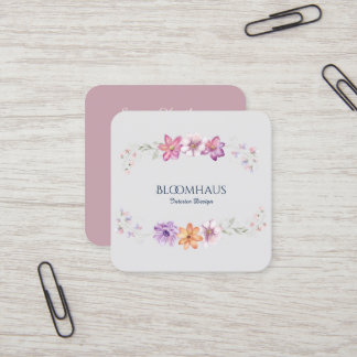 Tarjeta De Visita Cuadrada Acuarela Sofisticada Floral Botánica Rosa