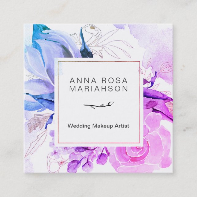 Tarjeta De Visita Cuadrada Acuarela vibrante floral moderna elegante del *~* (Anverso)