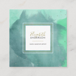 Tarjeta De Visita Cuadrada Acuarelas abstractas Aqua y Artista de maquillaje