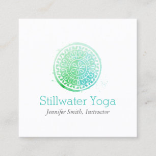 Tarjeta De Visita Cuadrada Acuario de color verde Mandala Yoga y Wellness