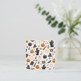 Tarjeta De Visita Cuadrada Adorable patrón de acuarela de Halloween con gatos