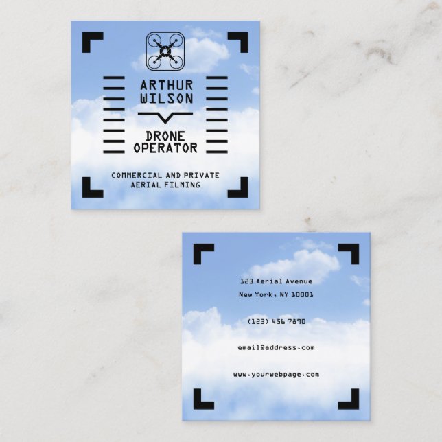 Tarjeta De Visita Cuadrada Aerial filming HUD view drone (Anverso / Reverso)
