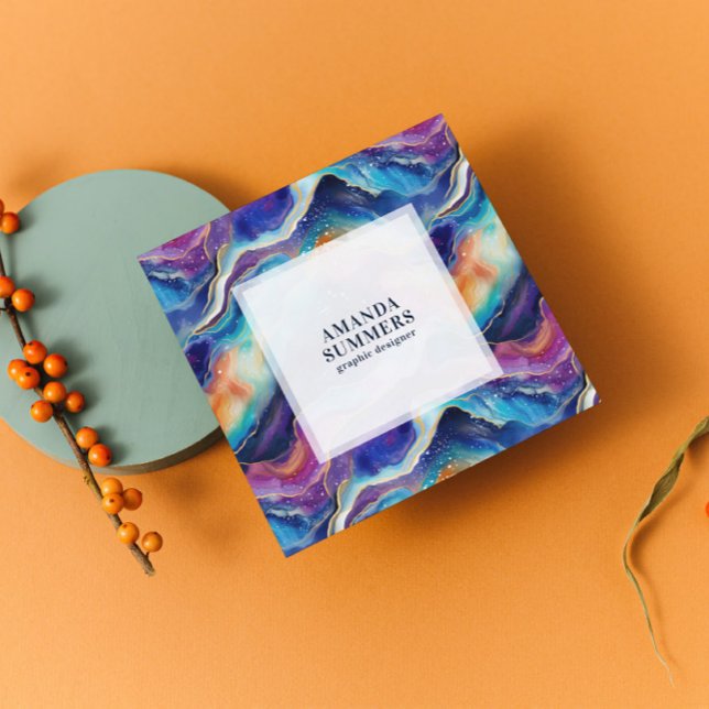 Tarjeta De Visita Cuadrada Agante purpurina de arcoiris estético (Subido por el creador)