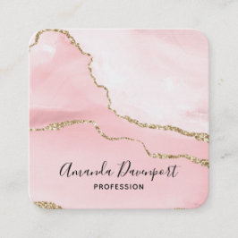 Tarjeta De Visita Cuadrada Agante Rubor rosa con cinta dorada elegante