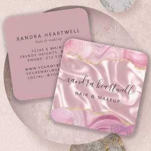 Tarjeta De Visita Cuadrada Agata Rosa Dorada Brillante Lujo Esquinas Redondea