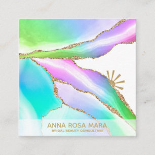 Tarjeta De Visita Cuadrada *~* Agate arcoiris Pastel venas Purpurinas de oro