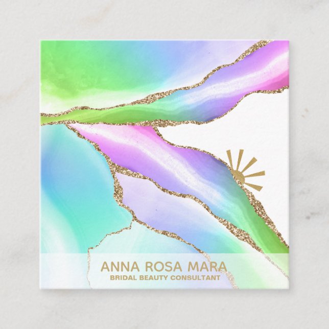 Tarjeta De Visita Cuadrada *~* Agate arcoiris Pastel venas Purpurinas de oro  (Anverso)