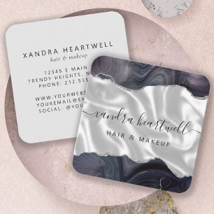Tarjeta De Visita Cuadrada Agate Moody Gris Plata Lujo Esquinas Redondeadas