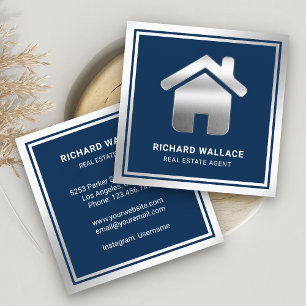 Tarjeta De Visita Cuadrada Agente de Bienes Raíces Logo de Hogar con Hojuela 