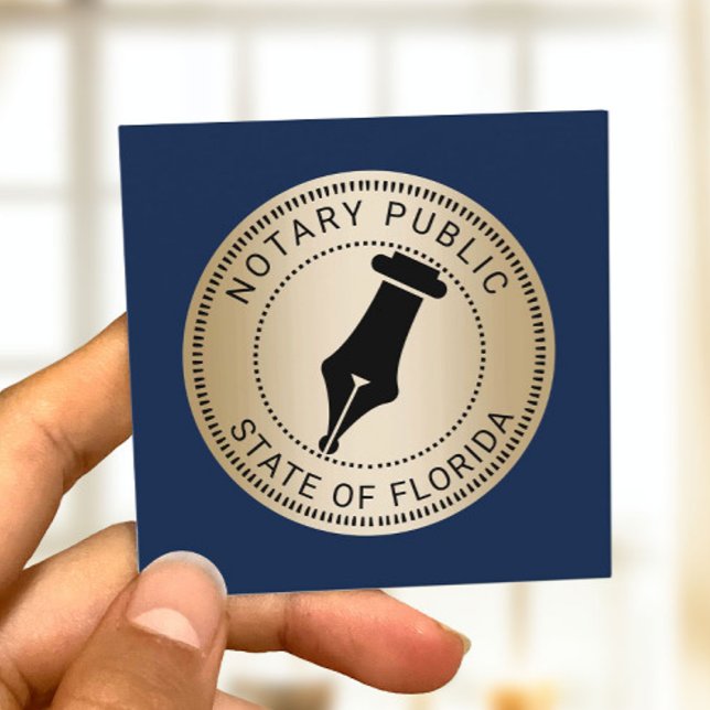 Tarjeta De Visita Cuadrada Agente de firma de Notary Stamp Navy & Gold Loan (Subido por el creador)