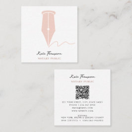 Tarjeta De Visita Cuadrada Agente de Firma Notarial Código QR Caligrafía Rosa