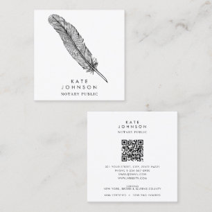 Tarjeta De Visita Cuadrada Agente de firma notarial Feather Quill QR Code