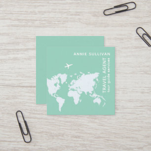 Tarjeta De Visita Cuadrada Agente de viajes con mapa mundial y avión