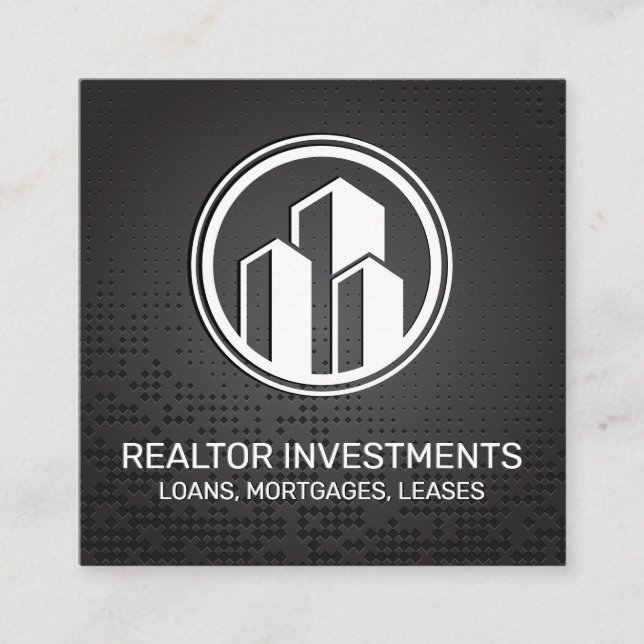 Tarjeta De Visita Cuadrada Agente inmobiliario | Fondo metálico (Anverso)