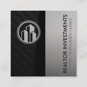 Tarjeta De Visita Cuadrada Agente inmobiliario   Metálico   Sleek Black