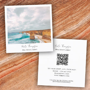 Tarjeta De Visita Cuadrada Agente inmobiliario moderno Beach Ocean Photo Scri