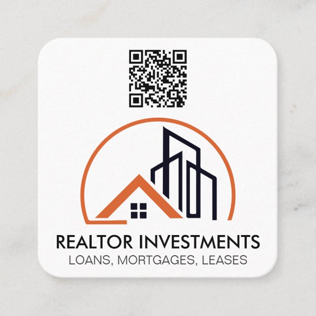 Tarjeta De Visita Cuadrada Agente inmobiliario | Vivienda y edificios | Códig (Anverso)