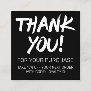 Tarjeta De Visita Cuadrada Agradecimiento al cliente negro blanco Artsy
