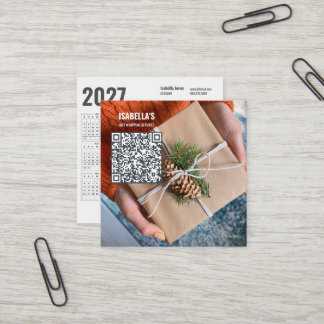 Tarjeta De Visita Cuadrada Agrega tu foto, código QR personalizado, calendari