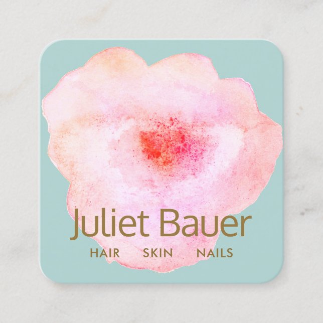 Tarjeta De Visita Cuadrada Agua Floral Rosa Salon Beauty Salon Square Busine (Anverso)