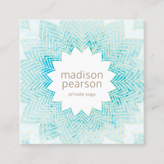 Tarjeta De Visita Cuadrada Agua turquesa Lotus Mandala Flor Yoga (Anverso)