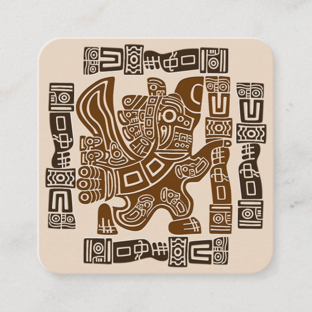 Tarjeta De Visita Cuadrada Águila azteca guerrera arte tribal antiguo (Anverso)