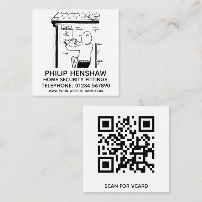 Tarjeta De Visita Cuadrada Alarmas y conexiones de seguridad residencial (Anverso / Reverso)