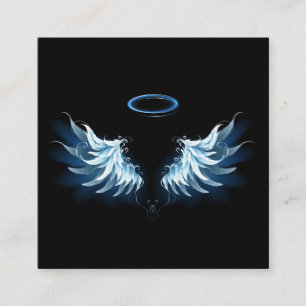Tarjeta De Visita Cuadrada Alas del Ángel Azul brillante sobre fondo negro