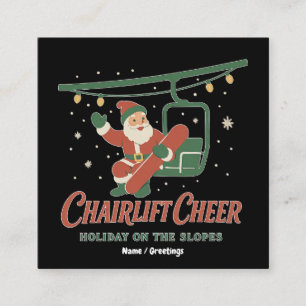 Tarjeta De Visita Cuadrada Alegría de telesilla Santa Snowboard Retro Navidad