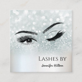 Tarjeta De Visita Cuadrada Alentador purpurinoso plateado golpea ojo de maqui