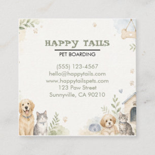 Tarjeta De Visita Cuadrada Alojamiento de Mascotas Personalizado Perros y Gat