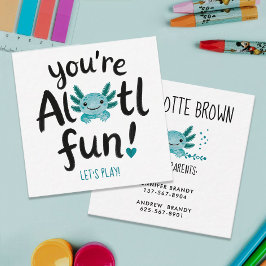 Tarjeta De Visita Cuadrada Alotl Diversión Cute Axolotl Azul Fecha de Juego P