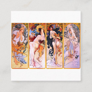 Tarjeta De Visita Cuadrada Alphonse Mucha - Cuatro Temporadas