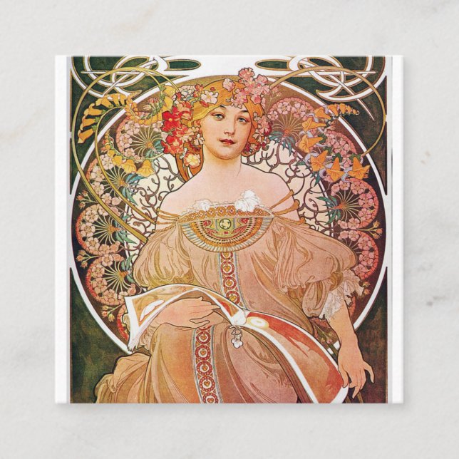 Tarjeta De Visita Cuadrada Alphonse Mucha - Daydream (Anverso)