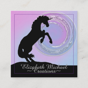 Tarjeta De Visita Cuadrada Alquiler de unicornio negro (luna giratoria rosa)