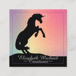Tarjeta De Visita Cuadrada Alquiler de unicornio negro (pastel claro)