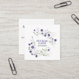 Tarjeta De Visita Cuadrada Alquiler de vacaciones de flores de color púrpura