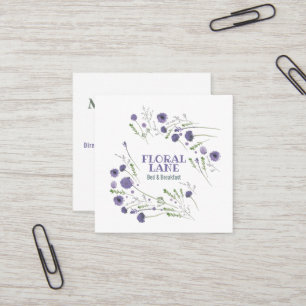 Tarjeta De Visita Cuadrada Alquiler de vacaciones de flores de color púrpura