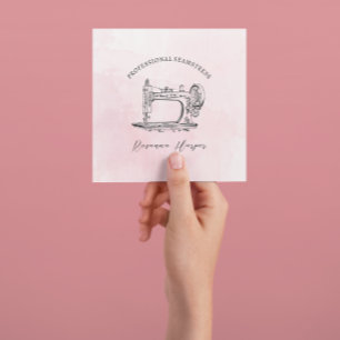 Tarjeta De Visita Cuadrada Alteraciones de Ropa con Máquina de Coser Antigua