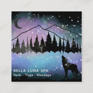 Tarjeta De Visita Cuadrada *~* Alumbramiento cósmico Lobo Arcoiris - chamán