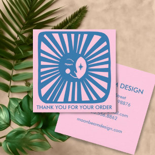 Tarjeta De Visita Cuadrada Amabilidad Moon Chic Blue Pink Order Gracias