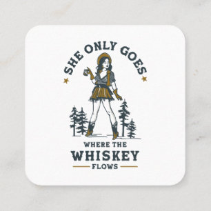 Tarjeta De Visita Cuadrada Amante de Whisky Cowgirl Occidental Vintage Divert
